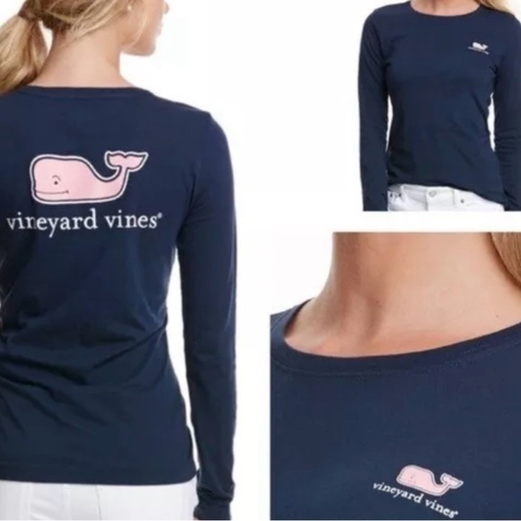 Vineyard Vines Women’s Blue Long Sleeve Cotton T-Shirt Pink Whale Size: Small - Picture 6 of 6